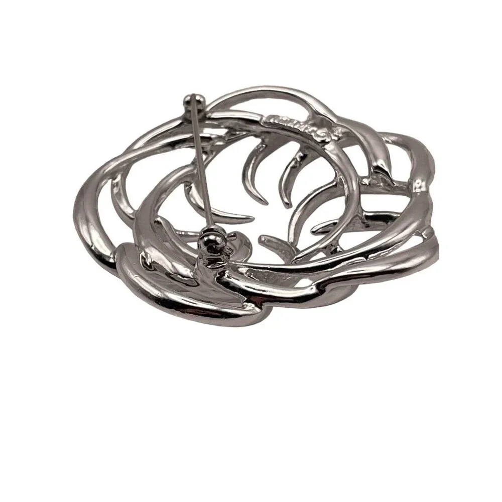 Sarah Coventry Tailored Swirl Pin Brooch Silver Tone Textured Vintage‎ Open Work